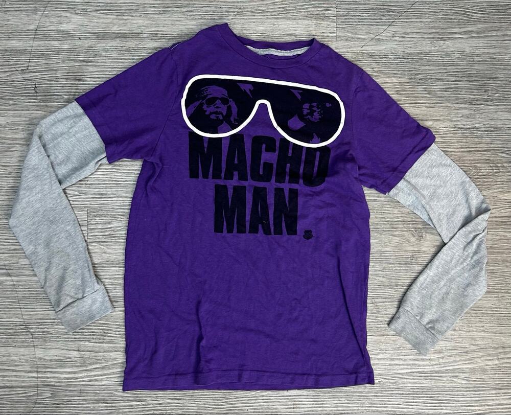Official WWE Macho Man Randy Savage Shirt Small Purple Double Layer Long Sleeve
